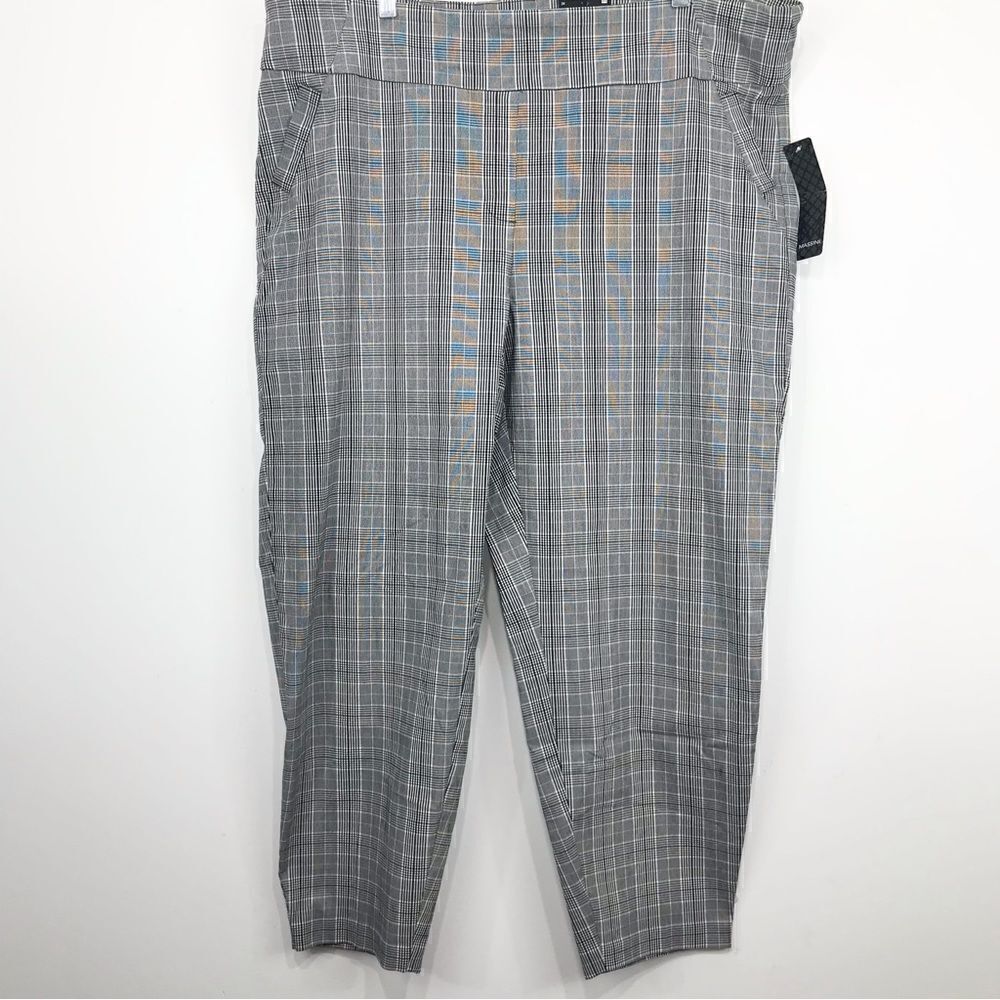 Massini Black White Plaid Skinny Pull On Mid-Rise Comfort Stretch Pants